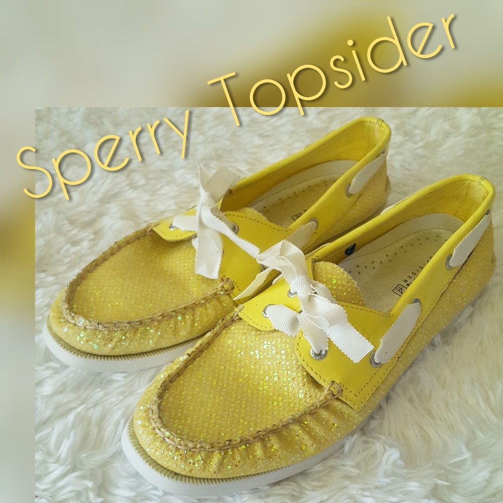⬇️Sperry Topsiders Yellow Glitter NWOT Sz 10